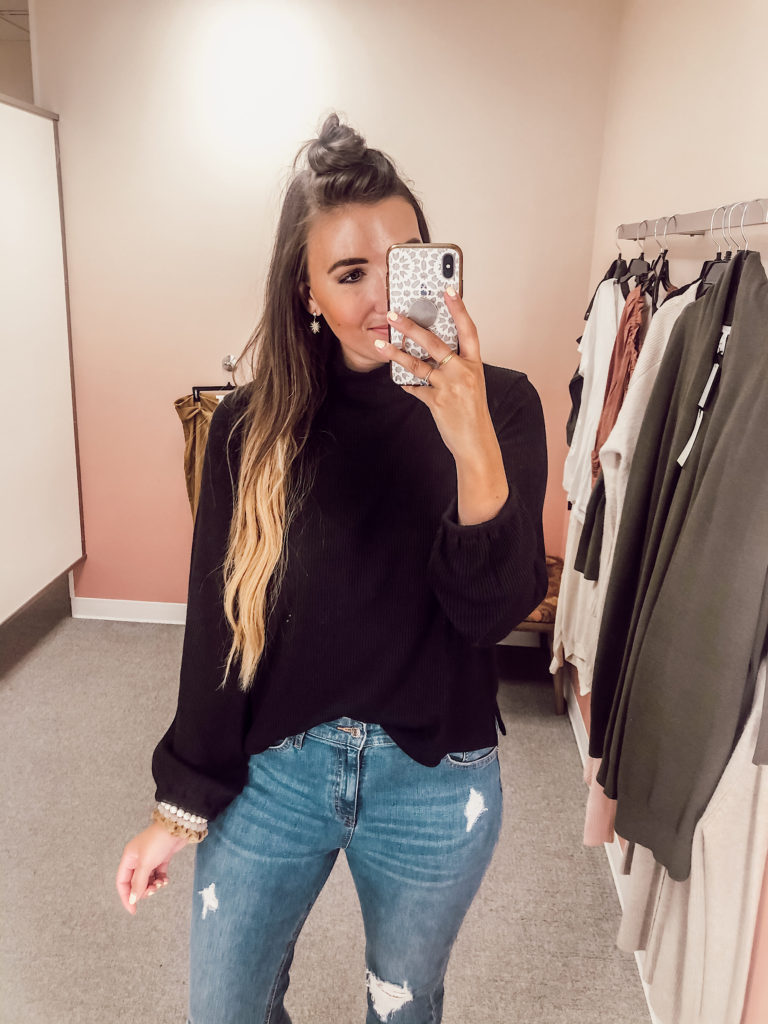 black mockneck sweater top